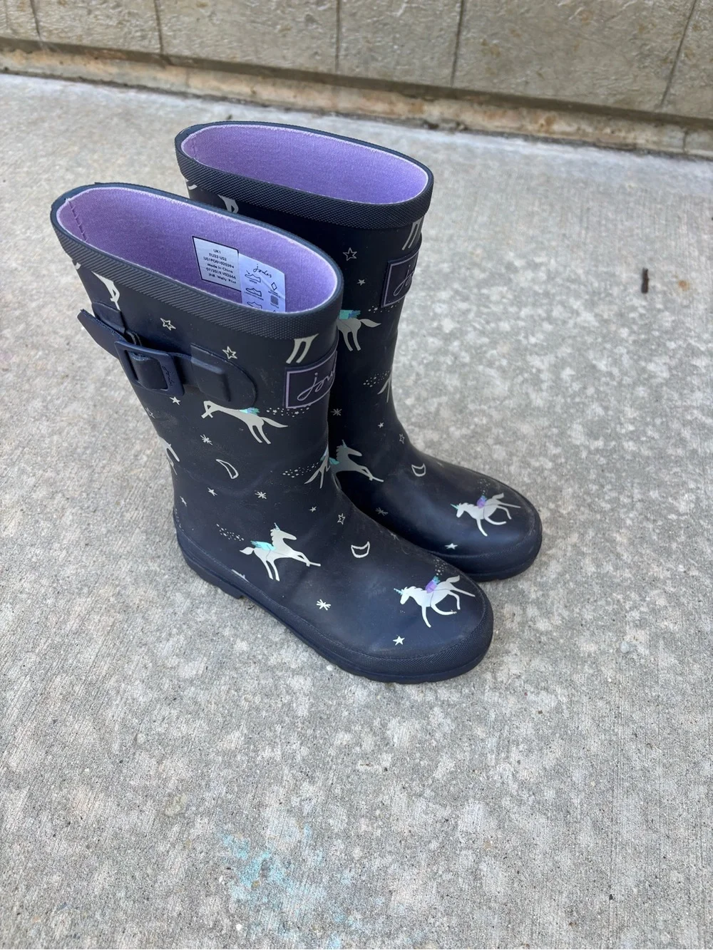 Girls Navy Unicorn Rain Boots with Purple Lining